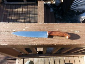 chefs knife o1 blade stabilized redwood burl handle